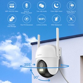 LAXIHUB 2.5K/4MP Outdoor Surveillance, 2.4/5GHz WiFi Outdoor Surveillance Camera, 355°PTZ IP Camera Outdoor with App, Colour Night Vision, Sound/Light Alarm, Automatic Tracking, 2-Way Audio with Alexa