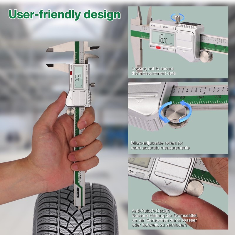 Digital Vernier Caliper IP54 Waterproof Professional Steel Micrometer 150mm/6" Metal