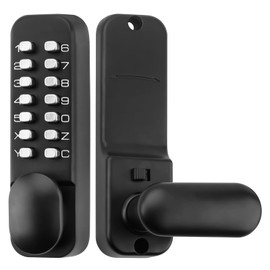 ANNFUZ 100% Mechanical Keyless Door Locks with Keypad Door Knob, Code Combination Lock with Handle, Front Gate Lock with Lever for Warehouse, Auto Lock, No Electronic (Matte Black)
