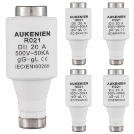 AUKENIEN DII E27 R021 Spiral Ceramic Fuses 20 Amp Spiral Fuse 20A 500V 50KA Fuse Diazed Fuse Inserts for Cable and Line Protection (Pack of 5)