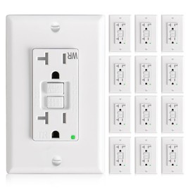 Amico GFCI Outlet 20 Amp with Thinner Design 12 Pack, Weather Resistant (WR), Self-Test GFI Receptacles with LED Indicator, Wall Plates and Screws Included, Indoor or Outdoor, ETL Listed, White