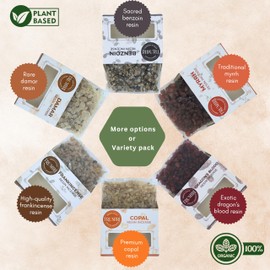 Resin Incense - Natural Tree Gum Sap - 6x30g Variety Pack Including Frankincense and Myrrh Copal Benzoin Dragon's Blood Damar