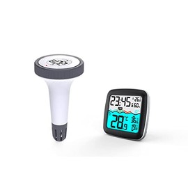 WS9059 Wireless Pool Thermometer, Pool Sensor, Pool Thermometer, with Digital Base Station for Data Reading, Indoor Temperature, Water Temperature, Humidity, for Pool, Pond, Outdoor System