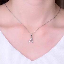 Globalwin Jewellery - Collar con colgante de plata de ley 925 de la A a la Z, circonita cúbica transparente de 26 letras, para pulseras, collares de joyería DIY, Plata esterlina, circonita