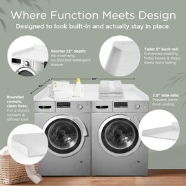 Solid Bamboo Washer Dryer Countertop, Laundry Wood Shelf Topper with Non-Slip Pads, Edge Rails and High Back Rail for Laundry Room Storage & Organization, Washer Dryer Counter Storage, 25"W x 54" L