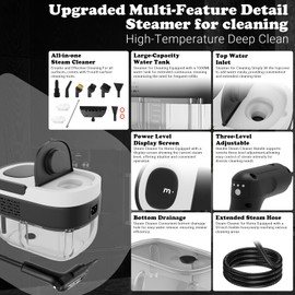 Steam Cleaner - 3-Level Adjustable Handle 15s Heat-Up - Steamer for Cleaning with 10pcs Accessories - Portable Steam Cleaner for Home for Car, Dirt, Grease, Grout, Tile, Floor, Couch, Furniture-White