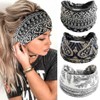 Fashband Boho Wide Headbands Black Flower Hair Bands Elastic Headscarf