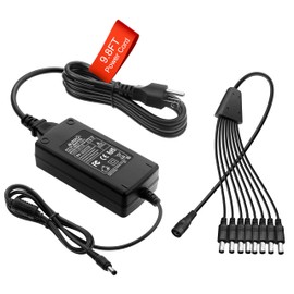 ALITOVE Security Camera Power Supply Adpter 12V 5A with 8 Way Power Splitter Cable 5.5x2.1mm, 100-240V 50-60Hz AC to DC Converter for Analog AHD CCTV DVR Surveillance System (Extended Version 14.5ft)