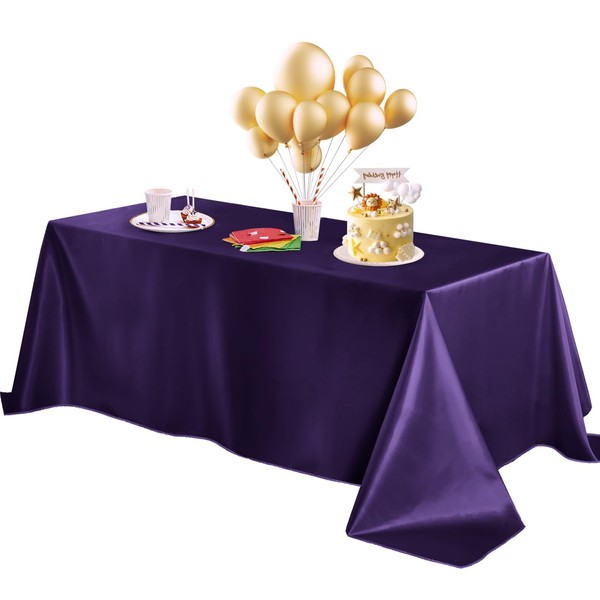 Horbaunal Purple Satin Tablecloth 60 x 84 Inches Rectangle Table