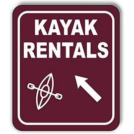 KAYAK RENTALS DIRECTIONAL 45 DEGREES UP LEFT ARROW CAMPING Aluminum Composite Outdoor Sign 20" x24"