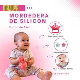 MAJUYA Mordedera para Bebe - De silicona en forma de alien, libre de BPA, suave y seguro para morder, ideal para aliviar el dolor de dientes (AZUL)