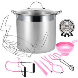 HOMKULA Water Bath Canning Pot with Rack and Lid, Steam Canner with Canning Supplies Starter Kit, 9 Pieces, Pink, Stainless Steel