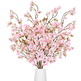 Waipfaru Waipfaru Spring Decoration, 4 Pcs Cherry Blossom Branches, 40' Faux Cherry Blossom Tree Stems Decor, Long Stem Artificial Flowers for Tall Vase, Fake Flowers for Home Decor (Pink)