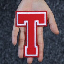Iron On Letters Patches Premium Quality - Letter for Clothing - Varsity Patch Transfer for Clothes - Embroidered Letters Patches for Jersey Jackets - Sew on Appliques Red