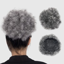 Afro Puff Drawstring Ponytail Extension Silver Afro Short Kinky Curly Hair Bun Extension Updo Hair Extensions with Two Clips for Black Women (T0906#)