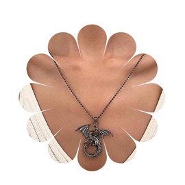 Allereya Vintage Dragon Pendant Necklace Punk Dragon Necklace Goth Antique Dragon Choker Necklace Gold Ball Chain Necklace Jewellery for Women and Girls (Gold), Zinc, No Gemstone