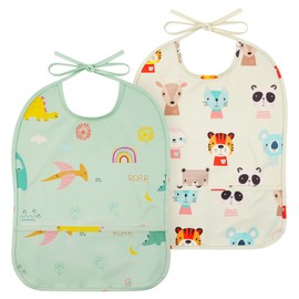 HOTUT Sleeveless Baby Weaning Bib,2pcs Soft Waterproof Baby Feeding Bib with Food Catcher Pocket, Adjustable Washable,Sleeveless Baby Feeding Bibs,Waterproof Baby Bibs 6-12 Months for Baby Led Weaning