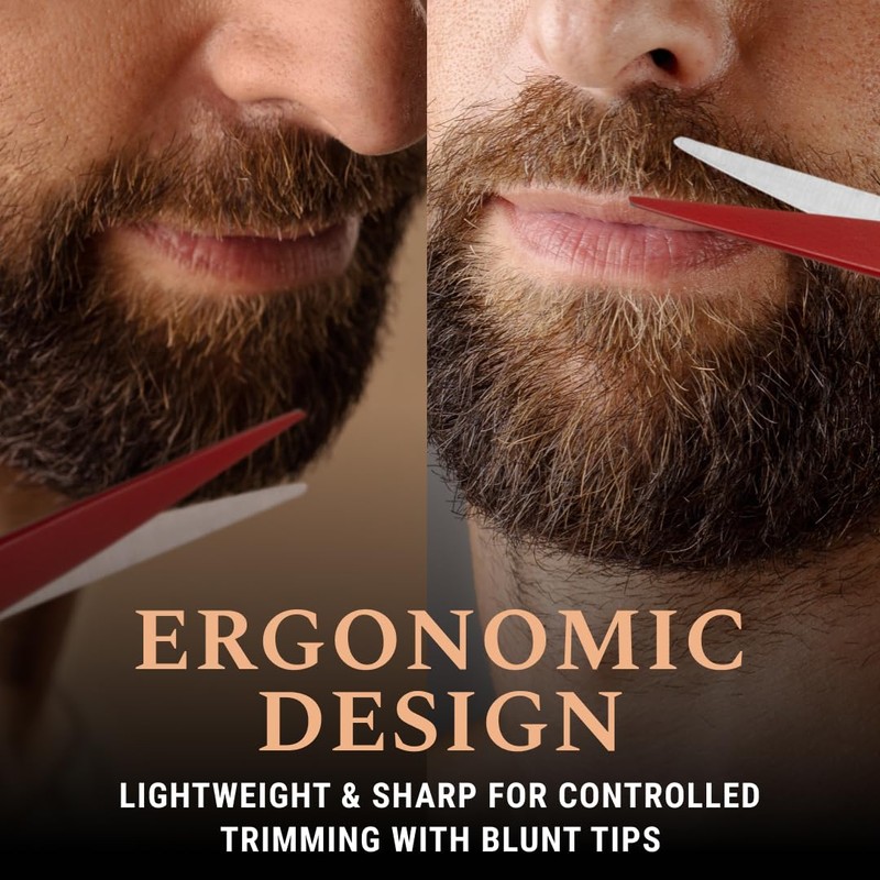 Ontaki Beard Scissors & Mustache Scissors - 5-Inch, True Red