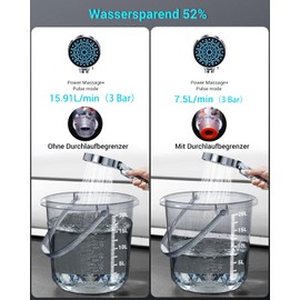 YEAUPE Water-Saving Shower Head with Hose, 1.75 m Water-Saving Shower Head with Filter, Economy Shower Head, Rain Shower, Energy-Saving, Pressure Increasing, Shower Head Set with 6 Jet Types, Grey 7.5