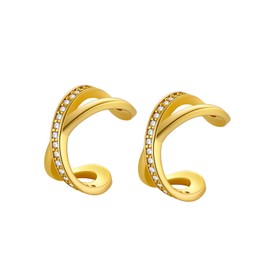 Suplight 925 Sterling Silver Ear Cuff Earrings for Women, 22K Gold Plated Ear Cuffs Non Piercing X Shape Earrings for Women Trendy, Cubic Zircon Earrings Clip On Cartilage Earrings Dainty Jewelry