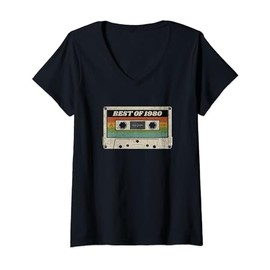 43th Birthday 1980 Vintage Retro Cassette Gift Decoration V-Neck T-Shirt