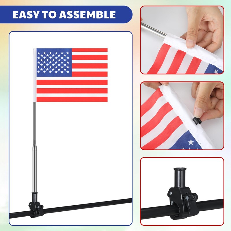 2 Set Golf Cart Safety Flag Pole Reflective Orange, American
