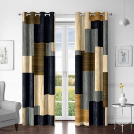 Wood Print Retro Blackout Curtains for Bedroom Living Room 84 inch