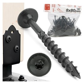 8 x 80 mm, Pack of 50 Post Anchor Screws Torx Black Galvanised Flat Head Wood Screws for Connectors Lun Fix - Self-Tapping & Rust-Protected
