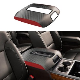 XYHGM Car Center Console Armrest Cover for Chevy Silverado&GMC Sierra 2014 2015-2017 2018 Leather Anti-Scratch Central Arm Rest Box Lid Seat Cover Protector Accessories(W/Bucket Seat,Carbon Fibre+Red)
