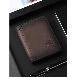 SCHLATUM Men's Vintage Lion Decor Rfid Blocking Short Wallet, Retro Large Capacity Credit Card Holder with Id Window & Sim Card Slot, Casual Business Cowhide Leather Bifold Wallet - Color: Black, Size: one-size