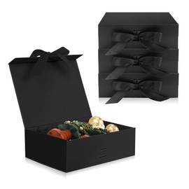Chostky 4Pcs Gift Box with Lids, 23×17×7cm Magnetic Closure Folding Gift Boxes, Bridesmaid Proposal Box with Ribbons for Christmas Mother’s Day Father’s Day Graduations Weddings Birthdays (Black)