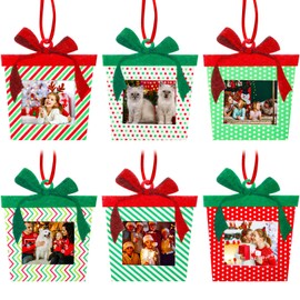 Irenare 24 Pcs Christmas Photo Ornament Frames Present Box Picture Frame Ornaments Christmas Felt Hanging Photo Frames Holiday Picture Frame Tree Decoration for Christmas Tree Decor (Mixed Style)