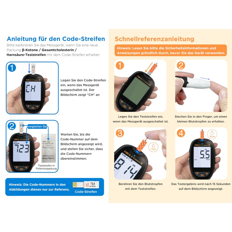 FORA Black Uric Acid Meter with 10 Test Strips +