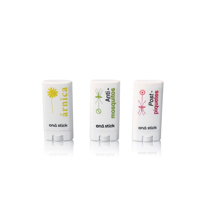 Paquete de Arnica, Anti-mosquitos y Post-piquetes en barra con ingredientes