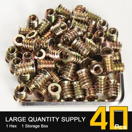 40PCS 1/4-20 Threaded Inserts for Wood *20mm, Exceptional Threaded Insert Nuts for Furniture, Wooden Products and Wooden Models