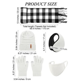 Aneco Winter Warm Sets Buffalo Plaid Scarf Knitted Beanie Hat Gloves Earloop Warm Cover for Men and Women