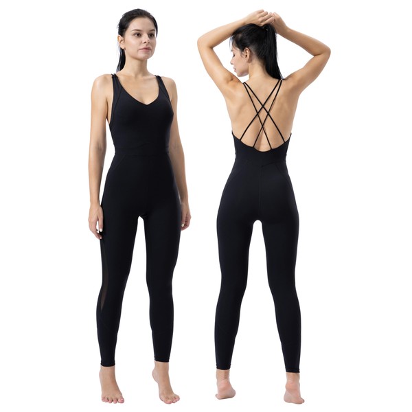 SUHK ASANA Women’s One Piece Sleeveless Rompers Backless Cross Jumpsuit