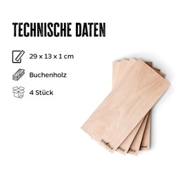 Grillfürst Smoking Boards, Set of 4 - Beech Wood Grill Board for Delicious Smoke Flavours, Wooden Board for Grilling, 29 x 13 x 1 cm