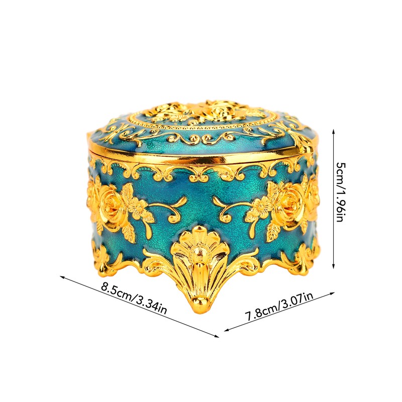 Retro Round Trinket Storage Organizer with Rose Pattern Round Metal