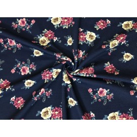 SLP Fabrics Bullet Knit Printed Fabric-Navy Blue Vanilla Roses-BPR274-S