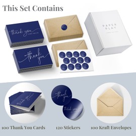 Thank You Cards | Bulk Greeting Cards | 100 Pack (Navy Blue)