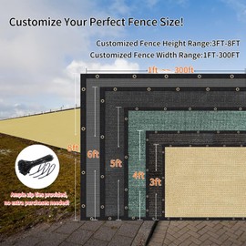 Sunocity 8ft x68ft Customized Size Privacy Fence Screen, 90% Blockage Heavy Duty 170 GSM Fencing Mesh Net Cover for Outdoor Wall Garden Yard Backyard Cable Zip Ties Included Sand