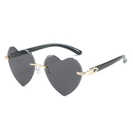 YAMEIZE Trendy Rimless Heart Shape Sunglasses - Women Candy Color Lovely Party Glasses UV400 Protection (ONE SIZE, Black)