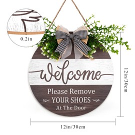 Please Remove Your Shoes At The Door Sign 12 Inches Wood Please Take Your Shoes Off Sign with Plaid Bowknot Funny Shoes Off Sign for Your Home Entryway Porch Door Decoration