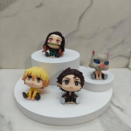 Kamado Tanjiro, Kamado Nezuko Figure, 4pieces q Version Figurine 9cm/3.5inch PVC Character Action Model Figure Statue Decoration Ornament Gifts