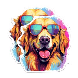 (2 Pack) Golden Retriever Dog Stickers - Golden Retriever with Sunglasses - Choose FromOver 100 Dog Breeds - 5 Inches On Longest Side - Premium Vinyl - Made in USA - BMCS0357