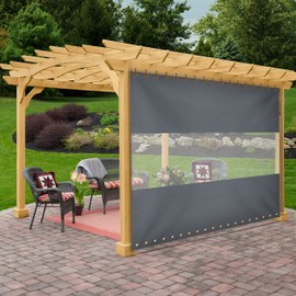 Covers & all Outdoor Clear Panel Curtain, 12 oz Vinyl Outdor Curtains for Patio, Waterproof & Weather Resistant Tarp with Brass Grommets for Pergola, Porch, Gazebos, Balcony (8’ H x 7’ W Feet, Gray)