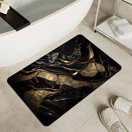 ZHUZHISHAN Bath Mat-Bathroom Rug，Black and Metallic Gold Marble-Absorbent Non Slip Quick Dry Stain Resistant Easy to Clean Care Shower Rug for Bathtub Shower Room 16×24Inch (40 * 60cm)