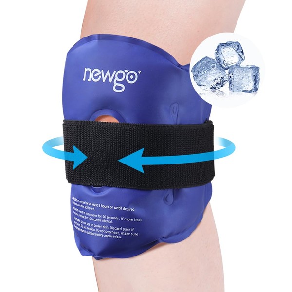 NEWGO Knee Ice Pack Wrap Reusable Gel Ice Wrap for Leg Injuries, Hot Cold Pack for Post Knee Surgery, Knee Joint Pain, Arthritis, Knee Injuries, Swelling, Meniscus Tear, ACL