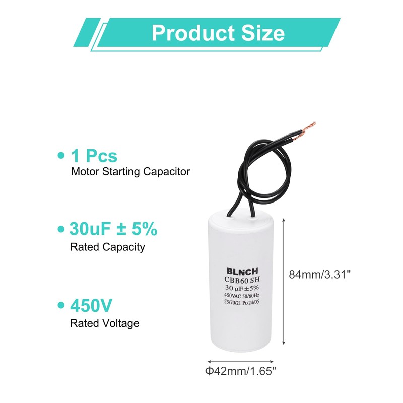 sourcing map CBB60 Running Capacitor, 30uF 450V 2 Wire Electric